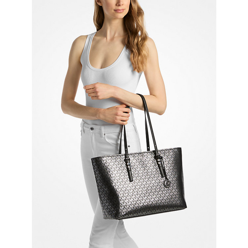 Michael Kors Black Monogram Patent Leather Tote Bag